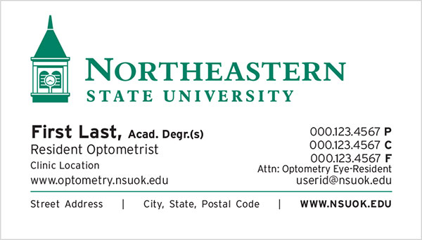 Optometry resident business card