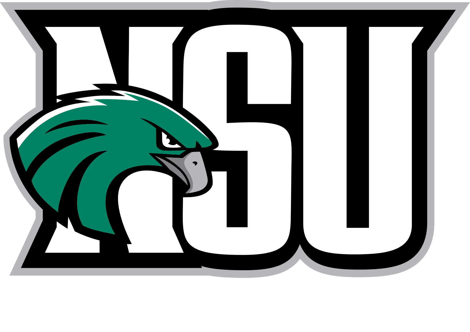 Athletics Logos - Monogram - NSU RiverHawk Head In Front of Text Five Color - White Text