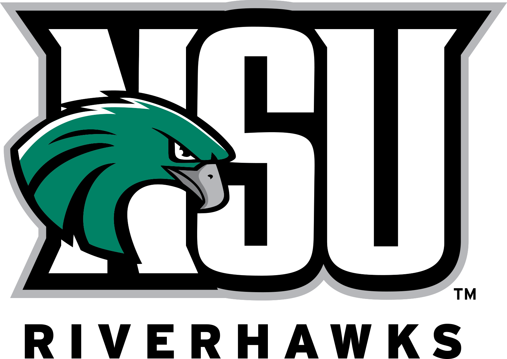 Athletics Logos - Monogram - NSU RiverHawk Head In Front of Text Five Color