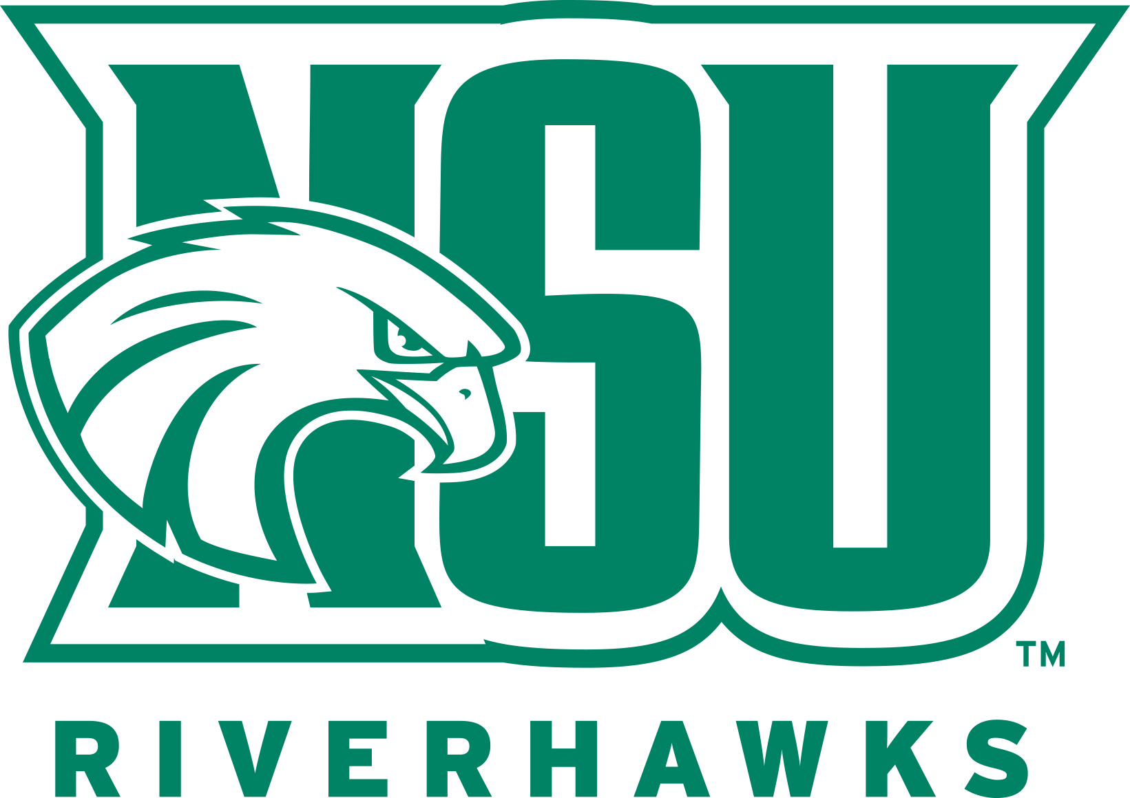 Athletics Logos - Monogram - NSU RiverHawk Head In Front of Text One Color Green