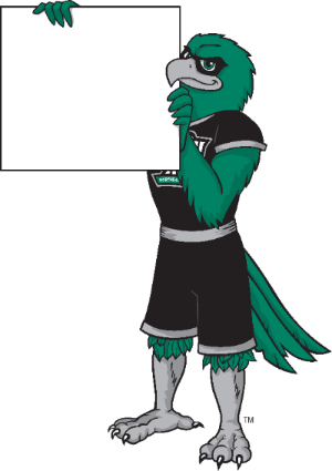 Mascot Marks - Rowdy River Hawk Holding Signage